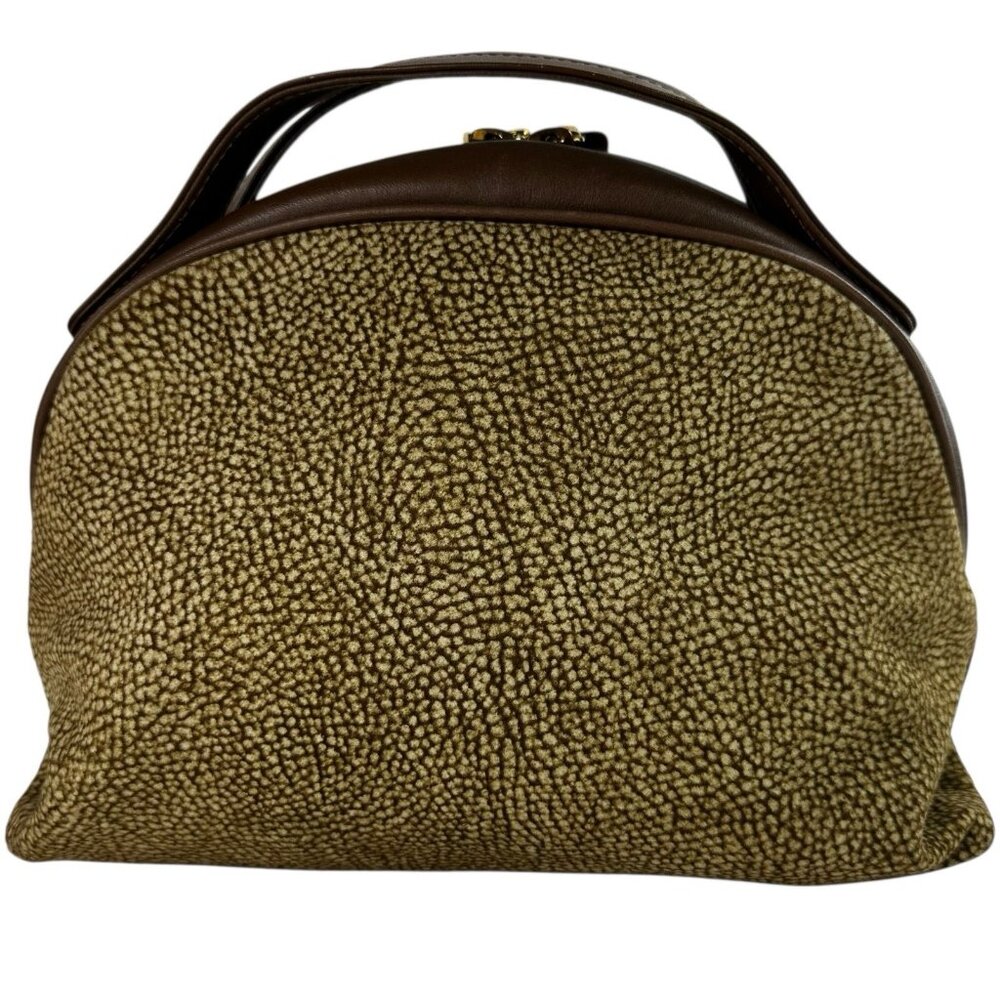 Borbonese Redwall Brown Tan Suede Leather Double Top Handle Bag Quail pattern - Picture 2 of 15